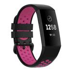 For Fitbit Charge 4 / Charge 3 / Charge 3 SE Watch Button Two Colors Silicone Replacement Strap Watchband(Black Rose Red)