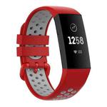 For Fitbit Charge 4 / Charge 3 / Charge 3 SE Watch Button Two Colors Silicone Replacement Strap Watchband(Red Grey)