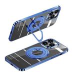 For iPhone 14 MagSafe Magnetic Holder Plating PC Phone Case(Blue)