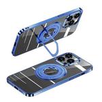 For iPhone 14 Pro MagSafe Magnetic Holder Plating PC Phone Case(Blue)