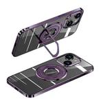 For iPhone 14 Pro Max MagSafe Magnetic Holder Plating PC Phone Case(Purple)