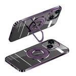 For iPhone 13 Pro Max MagSafe Magnetic Holder Plating PC Phone Case(Purple)
