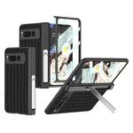 For Google Pixel Fold GKK Integrated Woven Folding Hinge Leather Phone Case with Holder(Black)