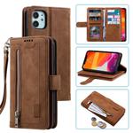 For iPhone 11 Nine Card Zipper Bag Horizontal Flip Leather Case With Holder & Card Slots & Photo Frame & Wallet(Brown)