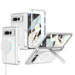 For Google Pixel Fold GKK Integrated Magsafe Fold Hinge Full Coverage Leather Phone Case with Holder(White)