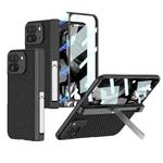 For Google Pixel 9 Pro Fold GKK Integrated Fold Hinge Leather Phone Case with Holder(Carbon Fibre Black)