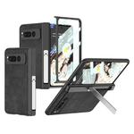 For Google Pixel Fold GKK Integrated Frosted Fold Hinge Leather Phone Case with Holder(Black)