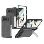 For Google Pixel Fold GKK Integrated Frosted Fold Hinge Leather Phone Case with Holder(Grey)