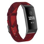 For Fitbit Charge 4 / Charge 3 / Charge 3 SE Stainless Steel Head Grain Nylon Denim Replacement Strap Watchband(Red Stripe)
