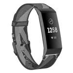 For Fitbit Charge 4 / Charge 3 / Charge 3 SE Stainless Steel Head Grain Nylon Denim Replacement Strap Watchband(Gray Stripe)
