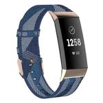 For Fitbit Charge 4 / Charge 3 / Charge 3 SE Stainless Steel Head Grain Nylon Denim Replacement Strap Watchband(Blue Stripe)