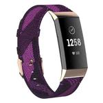 For Fitbit Charge 4 / Charge 3 / Charge 3 SE Stainless Steel Head Grain Nylon Denim Replacement Strap Watchband(Purple Stripe)