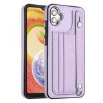 For Samsung Galaxy A04E / F04 / M04 Shockproof Leather Phone Case with Wrist Strap(Purple)