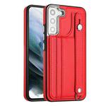 For Samsung Galaxy S23+ Shockproof Leather Phone Case with Wrist Strap(Red)