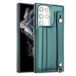 For Samsung Galaxy S22 Ultra 5G Shockproof Leather Phone Case with Wrist Strap(Green)