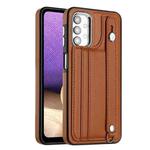 For Samsung Galaxy A32 5G Shockproof Leather Phone Case with Wrist Strap(Brown)