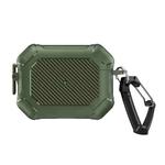 For AirPods Pro 2 Carbon Brazing Dimension TPU+PC Headphone Protective Cover with Switch Lock & Carabiner(Army Green)