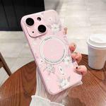 For iPhone 14 Secret Garden Painted Silicone MagSafe Phone Case(Pink)