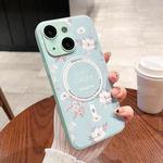 For iPhone 13 Secret Garden Painted Silicone MagSafe Phone Case(Mint Green)
