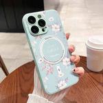 For iPhone 12 Pro Max Secret Garden Painted Silicone MagSafe Phone Case(Mint Green)