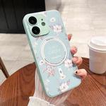 For iPhone 11 Secret Garden Painted Silicone MagSafe Phone Case(Mint Green)