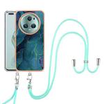 For Honor Magic5 Pro Electroplating Marble Dual-side IMD Phone Case with Lanyard(Green 017)