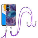 For Honor X7 Electroplating Marble Dual-side IMD Phone Case with Lanyard(Purple 016)