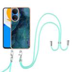 For Honor X7 Electroplating Marble Dual-side IMD Phone Case with Lanyard(Green 017)