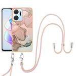 For Honor X7a Electroplating Marble Dual-side IMD Phone Case with Lanyard(Rose Gold 015)