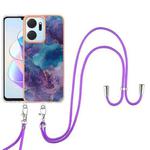 For Honor X7a Electroplating Marble Dual-side IMD Phone Case with Lanyard(Purple 016)