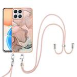 For Honor X8 4G Electroplating Marble Dual-side IMD Phone Case with Lanyard(Rose Gold 015)