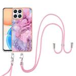 For Honor X8 4G Electroplating Marble Dual-side IMD Phone Case with Lanyard(Pink 013)