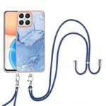 For Honor X8 4G Electroplating Marble Dual-side IMD Phone Case with Lanyard(Blue 018)