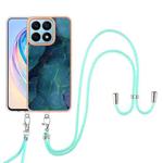 For Honor X8a Electroplating Marble Dual-side IMD Phone Case with Lanyard(Green 017)