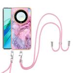 For Honor X9a / Magic5 Lite Electroplating Marble Dual-side IMD Phone Case with Lanyard(Pink 013)