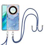 For Honor X9a / Magic5 Lite Electroplating Marble Dual-side IMD Phone Case with Lanyard(Blue 018)