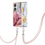 For Honor 90 5G Electroplating Marble Dual-side IMD Phone Case with Lanyard(Rose Red 014)