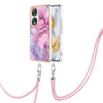 For Honor 90 5G Electroplating Marble Dual-side IMD Phone Case with Lanyard(Pink 013)