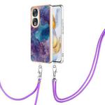 For Honor 90 5G Electroplating Marble Dual-side IMD Phone Case with Lanyard(Purple 016)