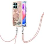 For Honor X6a Electroplating Marble Dual-side IMD Phone Case with Lanyard(Rose Gold 015)