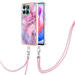 For Honor X6a Electroplating Marble Dual-side IMD Phone Case with Lanyard(Pink 013)