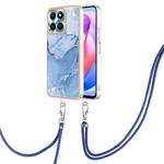 For Honor X6a Electroplating Marble Dual-side IMD Phone Case with Lanyard(Blue 018)