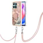 For Honor X6b Electroplating Marble Dual-side IMD Phone Case with Lanyard(Rose Gold 015)