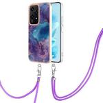 For Honor 200 Lite Global Electroplating Marble Dual-side IMD Phone Case with Lanyard(Purple 016)