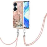 For Honor X7b 4G / 5G Electroplating Marble Dual-side IMD Phone Case with Lanyard(Rose Gold 015)