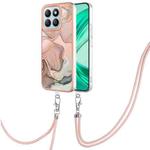 For Honor X8b Electroplating Marble Dual-side IMD Phone Case with Lanyard(Rose Gold 015)