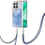 For Honor X8b Electroplating Marble Dual-side IMD Phone Case with Lanyard(Blue 018)