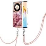 For Honor X9b Electroplating Marble Dual-side IMD Phone Case with Lanyard(Rose Red 014)