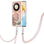 For Honor X9b Electroplating Marble Dual-side IMD Phone Case with Lanyard(Rose Gold 015)