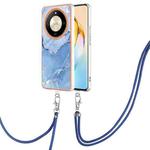 For Honor X9b Electroplating Marble Dual-side IMD Phone Case with Lanyard(Blue 018)